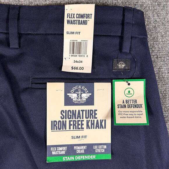NWT Dockers Khakis Men's 34x34 Blue Slim Fit Flex Comfort Iron Free Dress Pants - Picture 7 of 12